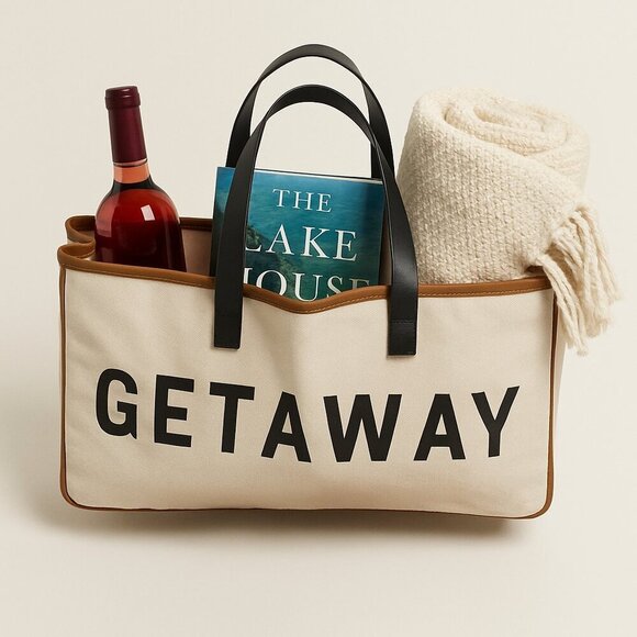 Sant Barbara Design Studio Handbags - Santa Barbara Cream Black Tote Bag with Getaway Bold Design